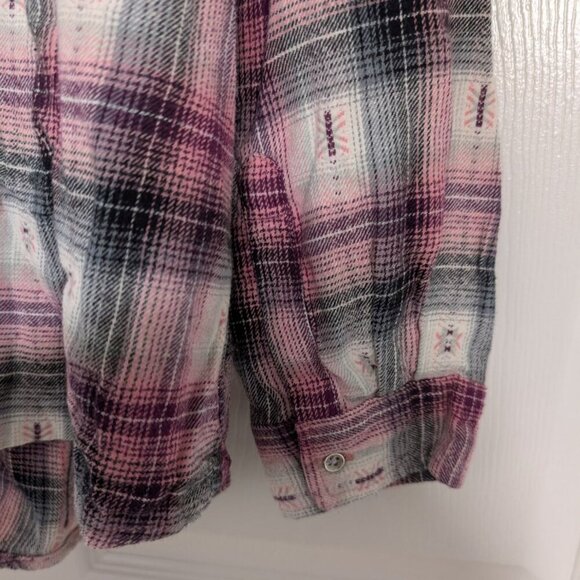Bit & Bridle Pearl Snap Shirt Womens Size XL Pink Cotton Western Ranch Flannel - Picture 6 of 9